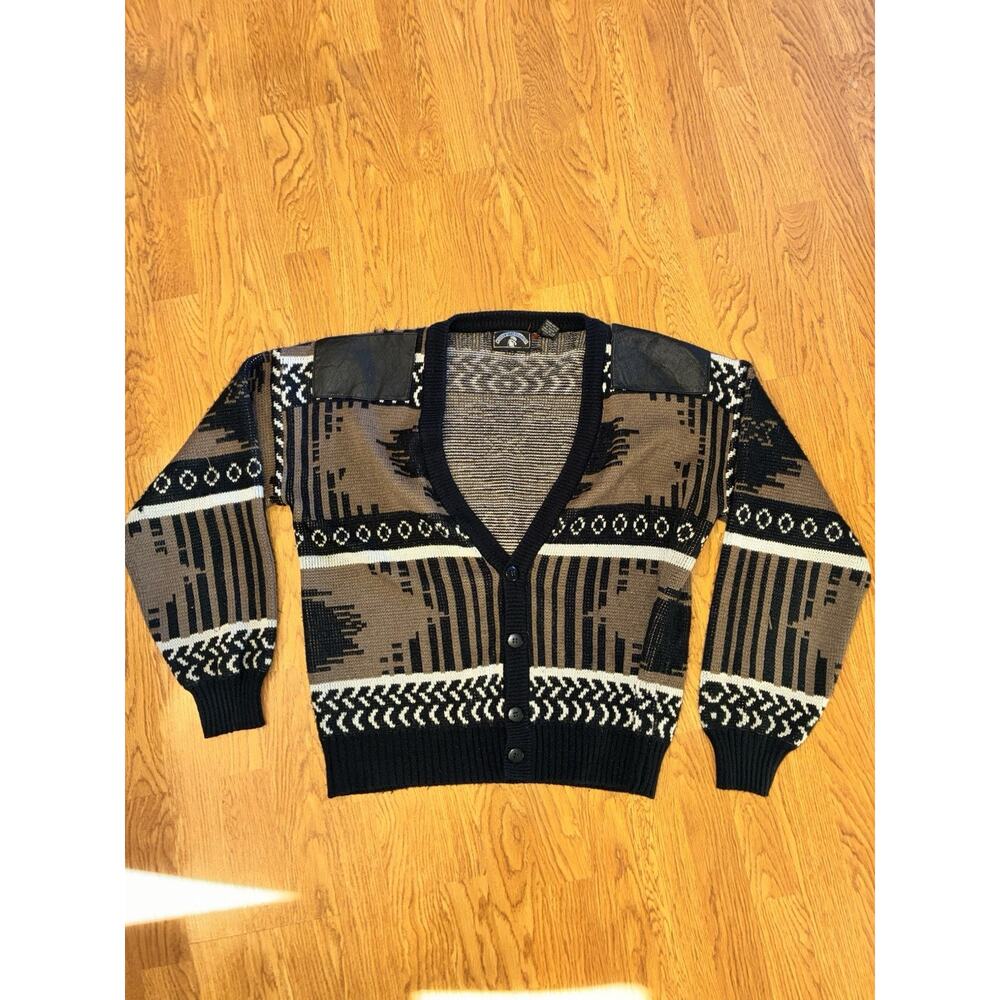 Vintage Willow Bay Cardigan Sweater Mens Aztec Leather Grandpa Size XL 90s